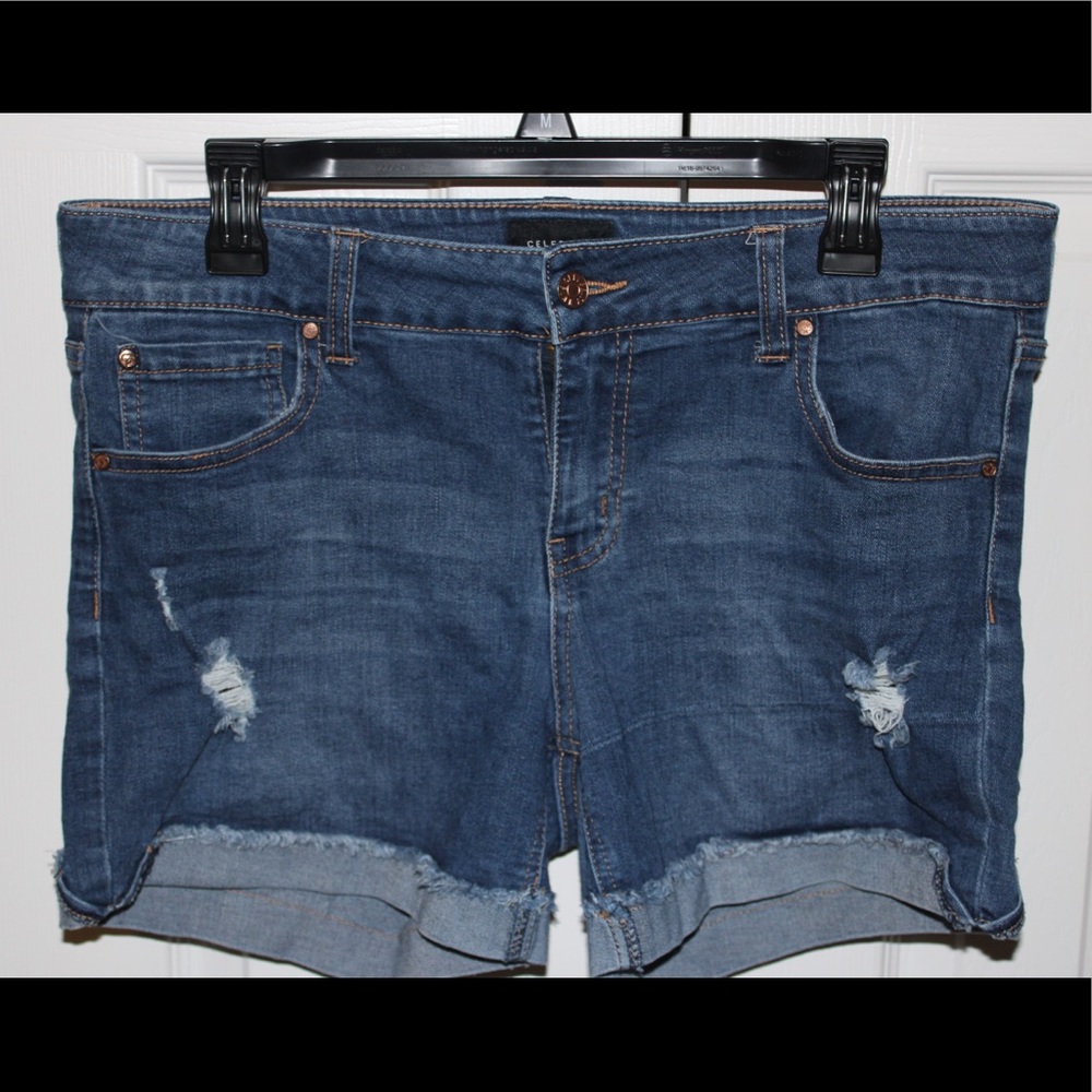 Dark Washed Distressed Denim Shorts